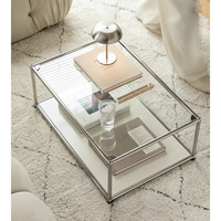 Table basse carrée en verre élégante de style Bauhaus, structure en acier inoxydable, espace de rangement moderne, aucun assemblage requis - Meubles de salon