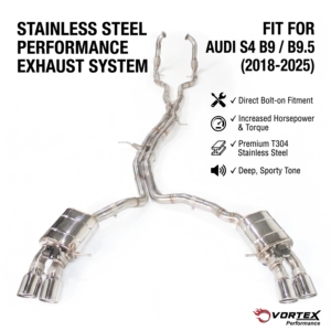 ระบบท่อไอเสียแบบ Catback ยี่ห้อ VORTEX Performance ผลิตจากสแตนเลส 304 ขัดเงาแบบกระจก เชื่อมด้วยวิธี TIG สำหรับรถยนต์ AUDI S4 B9 B9.5 ปี 2015-2024 - Product Image 1