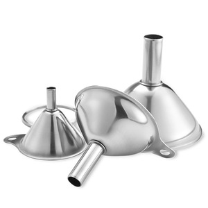 Conjunto de 3 Peças Mini Funis de Cozinha em Aço Inoxidável Ecológicos Design Manual Pequenos para Transferência de Óleo Líquido Nova Caixa - Product Image 3