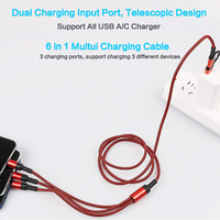 Câble de charge rapide multi-prise 6 en 1 3A pour téléphones portables Samsung Huawei Xiaomi
