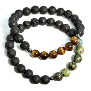 Natural Gemstone Jewelry Dainty Stretch Turquoise Tiger Eye Stone Bracelet Lava Rock Beaded Bracelet for <b>Men</b> - Product Image 5