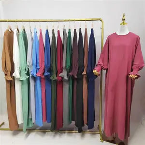 Vestido maxi plissado modesto para mulheres, acessórios para roupas muçulmanas plus size XXL, moda casual, com babado, Dubai Abaya, fabricantes