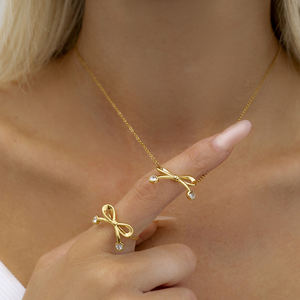 طقم قلادة بحجر مرصع من الفولاذ المقاوم للصدأ مقاوم للماء ، هدية فتح خاتم من أحجار الزركونيا المكعبة ، قلادة رقيقة للفتيات - Product Image 3