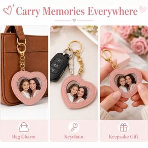 Vintage Heart Photo <b>Keychain</b> Picture Insert Mini Photo Albums Keychains PU Leather Badge Holder Protective Case - Product Image 3