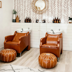 Fauteuil de lavage semi-inclinable de luxe moderne pour salon de coiffure, avec coussin d'assise épaissi et bac en céramique - Product Image 1