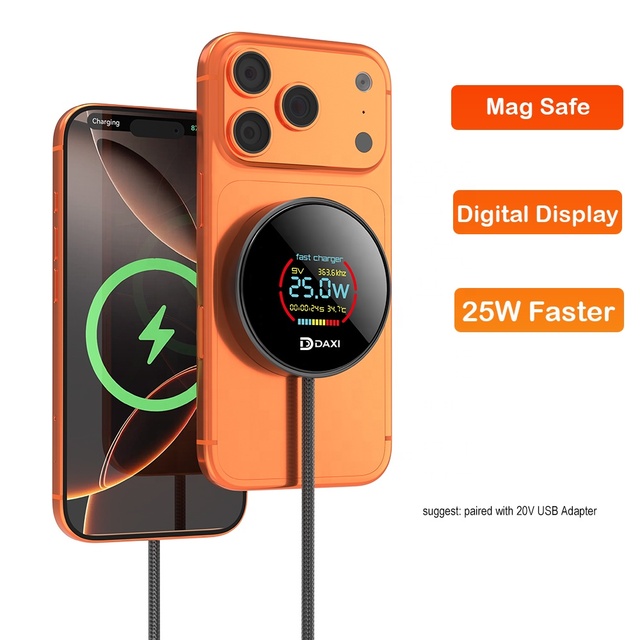 Magnet Wireless Charger 25W Fast Charger Power Watt Voltage Frequency Digital Display Wireless Charger for iPhone 17 16 Pro Max