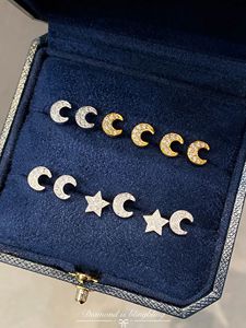 Pendientes de Oro Real de 18K y Diamantes Naturales con Forma de Luna o Estrella para Mujer, Joyería de Lujo Xinfly - Product Image 2