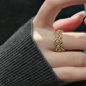 Bague en argent pur S925, style français, luxe léger, entièrement sertie de diamants, design simple avec placage 18 carats, bijoux de mode personnalisés - Product Image 3