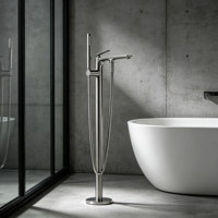 Robinet de baignoire en laiton apparent, cartouche céramique unique, finition chrome poli, effet pluie, 2 fonctions, mitigeur de bain sur pied pour villa