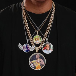 Personalized Photo Pendant Zircon Round <b>Solid</b> DIY Full Diamond <b>Necklace</b> Gift Jewelry Accessories - Product Image 1