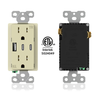 Prise murale double Leishen homologuée ETL, PD 30W, USB-A + 2 USB-C, 125V, norme américaine, 15A, avec protection anti-effraction