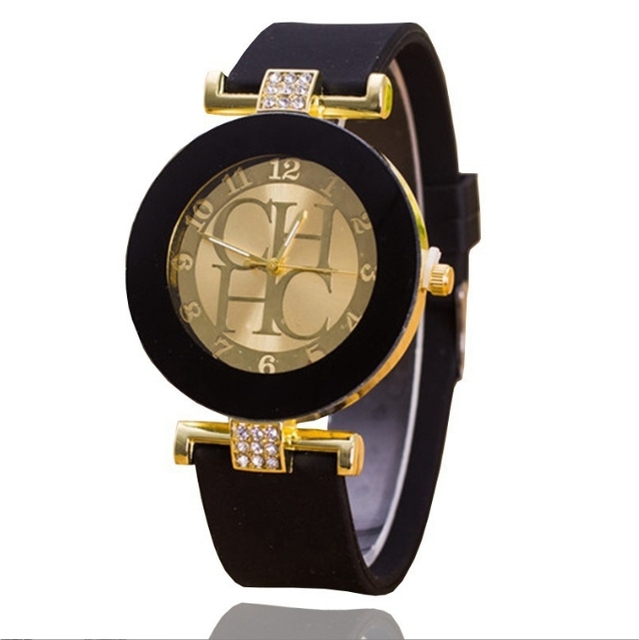 New Fashion Brand Black Geneva Casual H Quartz Watch Women Crystal Silicone Watches Relogio Feminino Dress Wrist Watch Hot