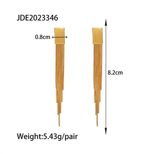 สินค้าขายดี ต่างหูสแตนเลสชุบทอง 18k ต่างหูแบบติดหูพู่ยาว - Product Image 6