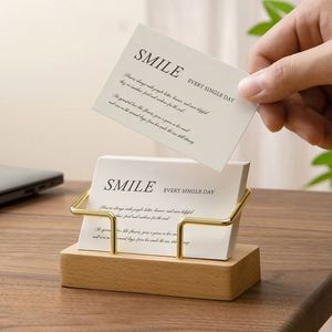 Office Desktop Gift Wood Name Card <b>Holder</b> Laser Logo Black Walnut Beech Wooden Metal Name Card <b>Holder</b> - Product Image 3