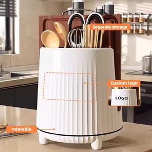 Porte-couteaux de cuisine en plastique rotatif avec rangement pour cuillères et baguettes pour couteaux et accessoires - Product Image 2