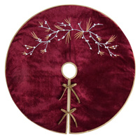 Burgunderroter Samt 36'' Runder Weihnachtsbaum-Unterleger mit Beeren-Stickerei Weicher Luxus-Stil Fabrik-Großhandel Dekoration