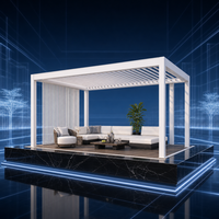Pergola bioclimatique motorisée en aluminium 3x3m et 3x4m, moderne, écologique, imperméable, avec lames orientables, éclairage LED intégré et stores coupe-vent