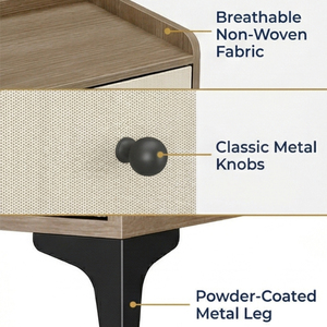 Mesa de Noche con Cubierta de Madera, Estructura de Acero, Contenedores de Tela y Cómoda de 4 Cajones para Armario, Entrada, Dormitorio, Sala de Estar - Product Image 2