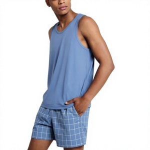 Men's Blue Solid Sleeveless Tank Top O-Neck Breathable Casual Knitted Sporty Athletic Front Logo Summer - Product Image 4