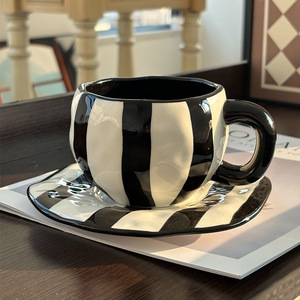 Ceramic Coffee Cups and Saucers, <b>Hand</b>-<b>molded</b> and <b>Hand</b>-painted Irregular Cups and Saucers, Afternoon Tea Latte Cups - Product Image 2