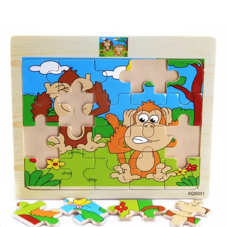 Custom Child Panel Educational Toy 20 pcs Cubes Intelligence Board Cartoon Animal Farm Pattern Wooden Jigsaw Puzzle for kids