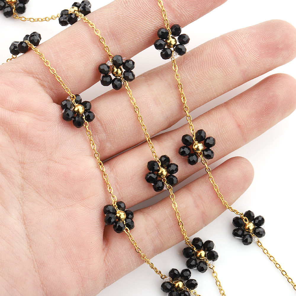 18K Goldplated Stainless Steel Flower Crystal Natural Stone Beads Chains for Necklace Bracelet Jewelry Making DIY Wholes