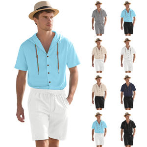 Ensemble de plage en lin d'été pour homme, blanc, 2 pièces, chemise à manches courtes et short à taille élastique, pour les voyages et les tenues décontractées - Product Image 6