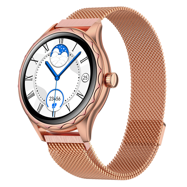 Women's Gold Metal Smart Watch R22 1.39inch Full Touch Screen IP67 Waterproof Health Tracker Heart Rate Sport Modes IPS Display