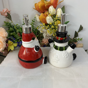 Botella de loción de cerámica navideña, botella de repuesto desinfectante, lindas decoraciones para el hogar, dispensador de baño, forma de muñeco de nieve de Santa - Product Image 2