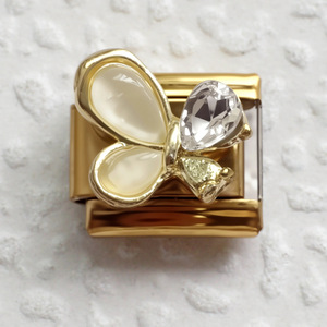 Abalorio Colgante Modular Delicado de Acero Inoxidable de 9mm con Flor Esmaltada, Corazón de Cristal CZ y Eslabones Italianos para Fabricación de Pulseras - Product Image 6