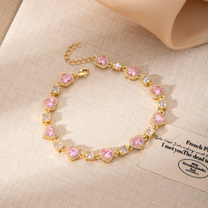 Heart Shape Crystal <b>Bracelet</b> For Women Pink Blue <b>White</b> Rhinestone Jewelry Anniversary Gift Bezel Setting - Product Image 2