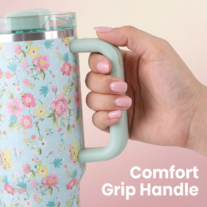 Vaso Térmico de Acero Inoxidable con Diseño Floral y Asa, Taza de Viaje con Aislamiento al Vacío y Tapa para Café y Bebidas Frías - Product Image 6