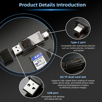 Lecteur de carte SD/TF 3.0 pour téléphone portable, lecteur de carte mémoire USB C 4 en 1 avec double emplacement pour carte SD, matériau ABS, mobile