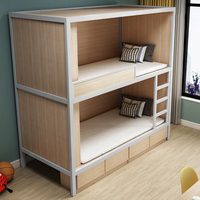 Vente directe usine – Lit superposé robuste en métal et bois avec rangement pour dortoirs, chambres et hôtels-capsules