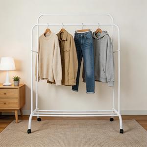 Appendiabiti da terra portatile, semplice, a doppio palo, in metallo, espositore per abiti, grande capacità, appendiabiti a montagna - Product Image 4