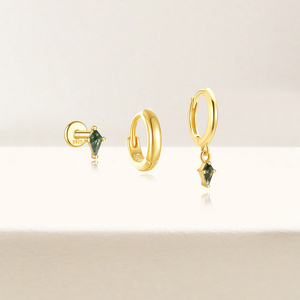 Pendientes de Aro con Geometría de Plata de Ley Chapada en Oro de 18K y Ágata Verde para Mujer - Regalo Moderno para Bodas y Fiestas - Product Image 2