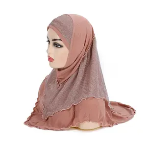 NEW For 8-15 Years Old Malaysian Ready to Wear Turban Headscarf Crystal Hemp Shining Ladies Muslim Instant Hijabs