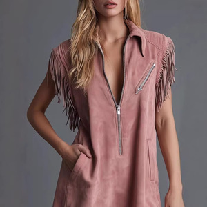 <span class=keywords><strong>2026</strong></span>新款欧美休闲休闲防静电粉色仿麂皮无袖流苏连衣裙西部复古拉链短裙 - Product Image 2