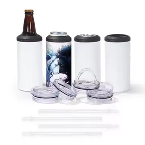 Gobelet isotherme 16 oz pour sublimation 4 en 1, en acier inoxydable brillant, avec deux couvercles, paille métallique et base en caoutchouc - Product Image 2