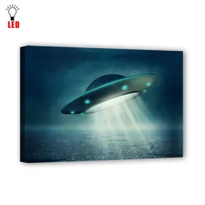 รีโมทคอนโทรลLedผ้าใบArt Wall Decor UFOบินโหลดภาพรีโมทคอนโทรลผ้าใบพิมพ์IlluminatedภาพวาดLighted UP
