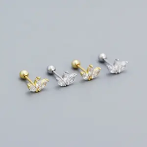 Trefoil-shaped Stud Earrings Pear Cut silver cubic zirconia wedding earing