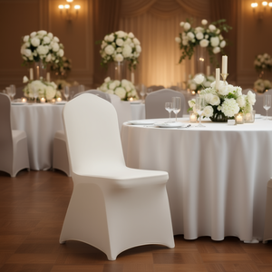 Coprisedie Universali in Spandex Bianco Avorio, 50 Pezzi, Pieghevoli e Lavabili, Protezioni per Matrimoni e Banchetti - Product Image 2