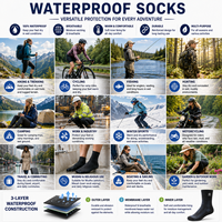 Chaussettes d'extérieur imperméables et respirantes, chaussettes de randonnée, de pêche et de cyclisme à 3 couches, fournisseur en gros OEM personnalisé