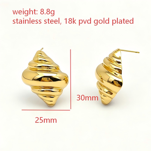 Boucles d'oreilles clous tendance en acier inoxydable plaqué or 18 carats, motif coquillage et escargot de mer, étanches, pour <span class=keywords><strong>femme</strong></span>, collection plage et océan, idéales pour <span class=keywords><strong>mariage</strong></span> - Product Image 2