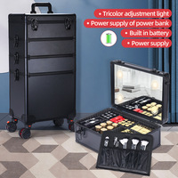 Coffret de maquillage professionnel 4 en 1 Grand miroir Led Trousse de maquillage cosmétique Boîte de voyage en aluminium avec lumière