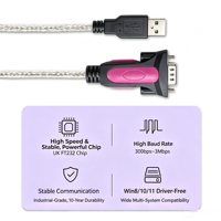 Câble Série USB vers DB9 RS232 FT232, Adaptateur Convertisseur de Port COM 9 Broches de Qualité Industrielle, Câble USB 2.0 en Cuivre Sans Oxygène