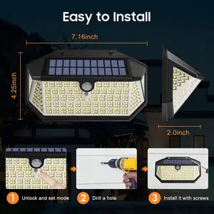 Luz Solar de Pared Impermeable para Exteriores, Luz de Seguridad para Jardín, 266LED, Nuevas Luces LED, 80 Luces Solares IP65, 8 Horas, 270, 15-60