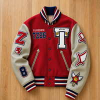 Veste Letterman Varsity de baseball personnalisée pour hommes coupe ajustée en cuir de mouton avec décoration brodée style décontracté