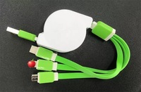 Cargador de Teléfono Móvil 3 en 1 con Cable Retráctil USB Tipo-C, Personalizable con Logotipo, Venta Caliente