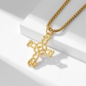 Collier pendentif croix vintage en acier inoxydable 304 avec chaîne à maillons, plaqué argent/or/or 18 carats, unisexe, pour la vie quotidienne et les fêtes - Product Image 3